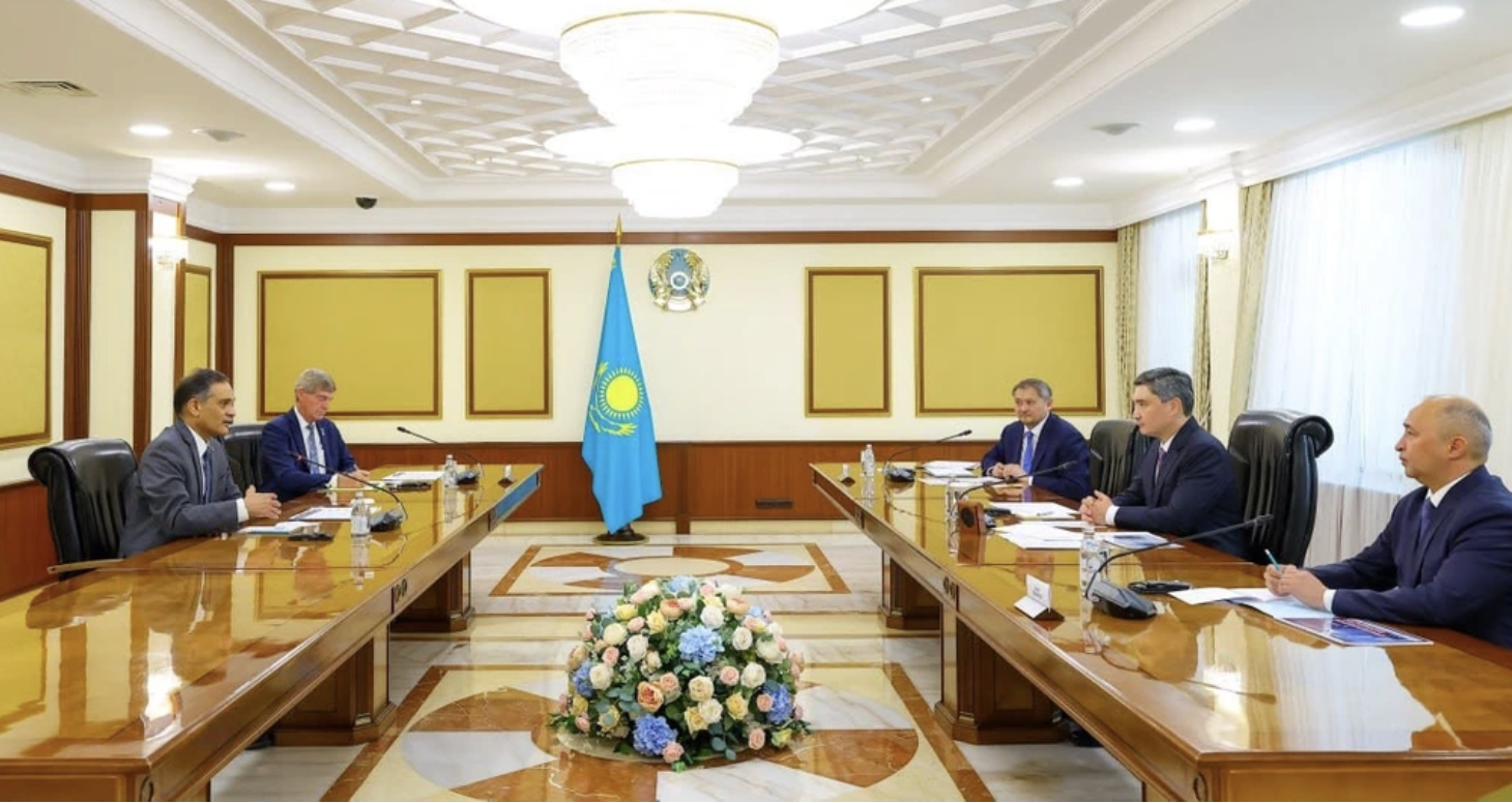 Garimella and Hugh Hallman, honorary consul of the Republic of Kazakhstan for the state of Arizona, meet with Kazakhstan leaders: Minister of Science and Higher Education Sayasat Nurbek, Prime Minister Olzhas Bektenov, and NKU Rector Yerbol Issakayev.